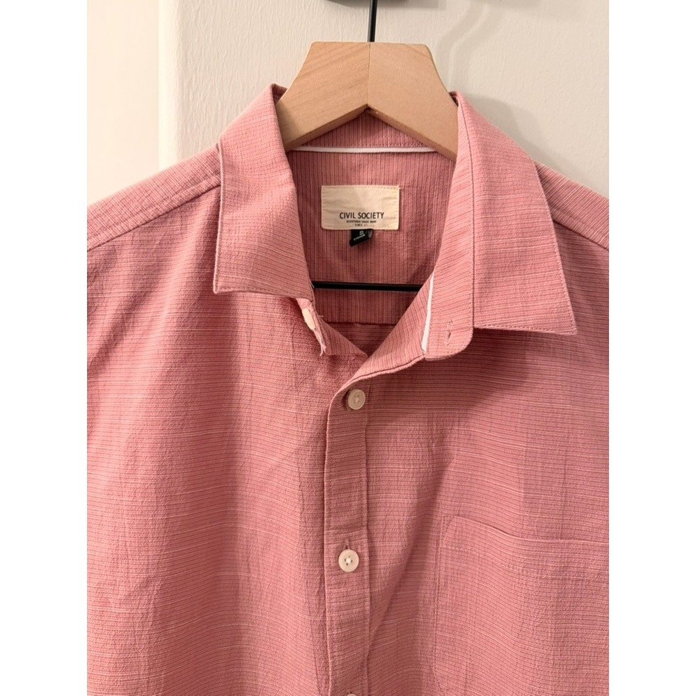 Civil Society Button Down Shirt Mens S Pink Short Sleeve Slub Texture Casual - Picture 2 of 4